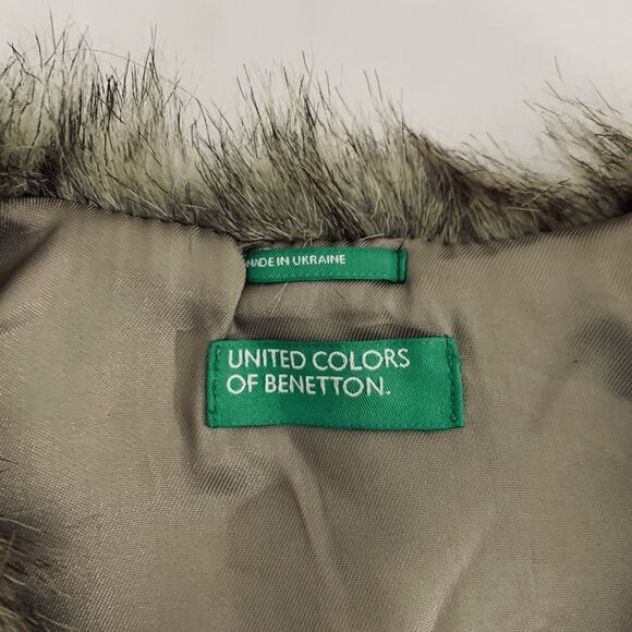 United Colors of Benetton Faux Fur Vest Girl XL 10/11 Brown Fluffy Preppy Glam - Picture 3 of 7